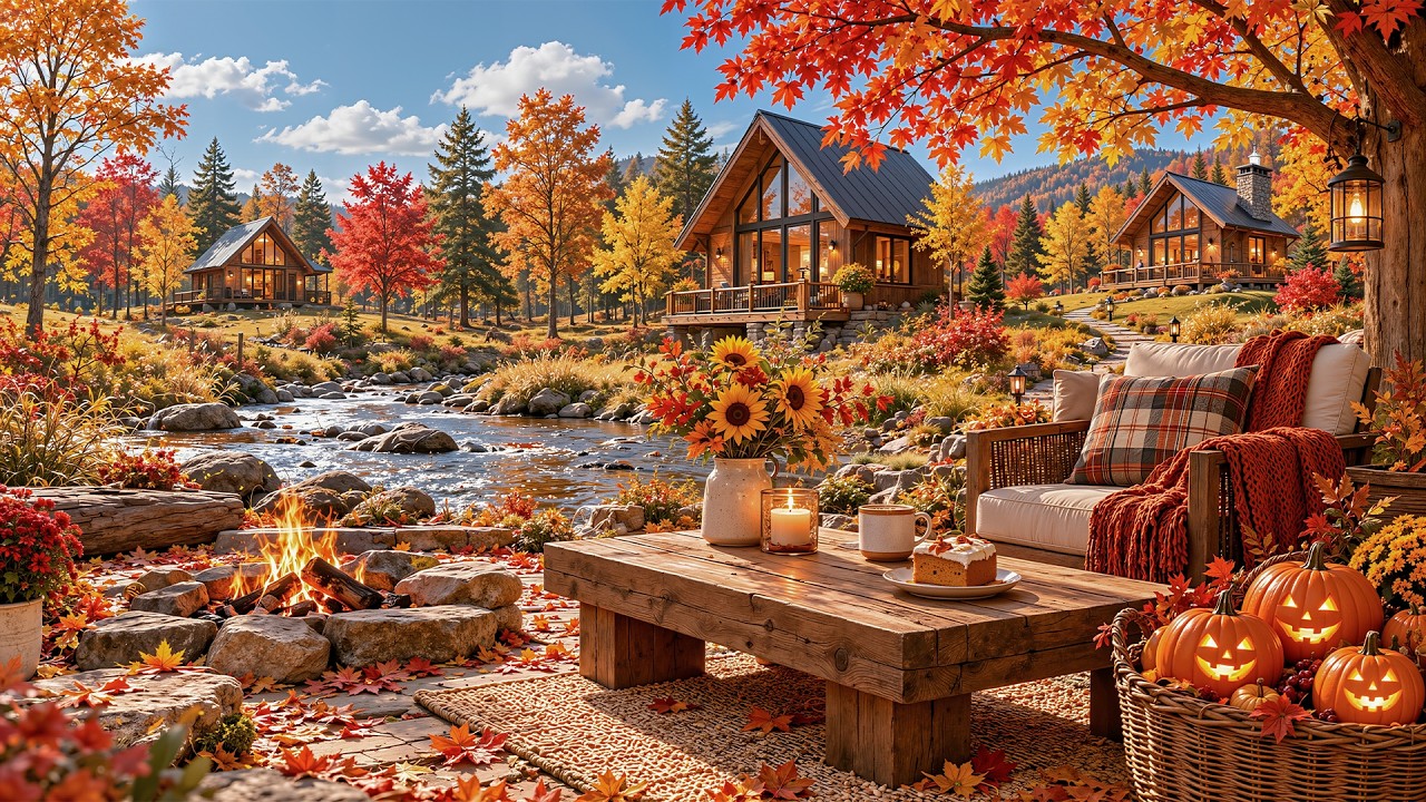 Cozy Autumn Creekside Jazz 🍂 Peaceful Jazz With Nature Ambience For Work, Study & Rest