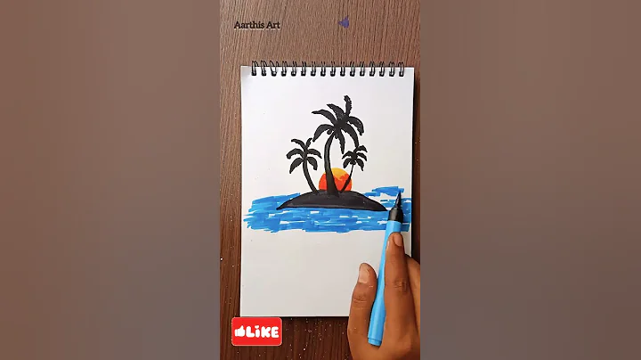 easy palm tree drawing/sunset with palm tree silhouette drawing/beach scenery drawing/easy drawing
