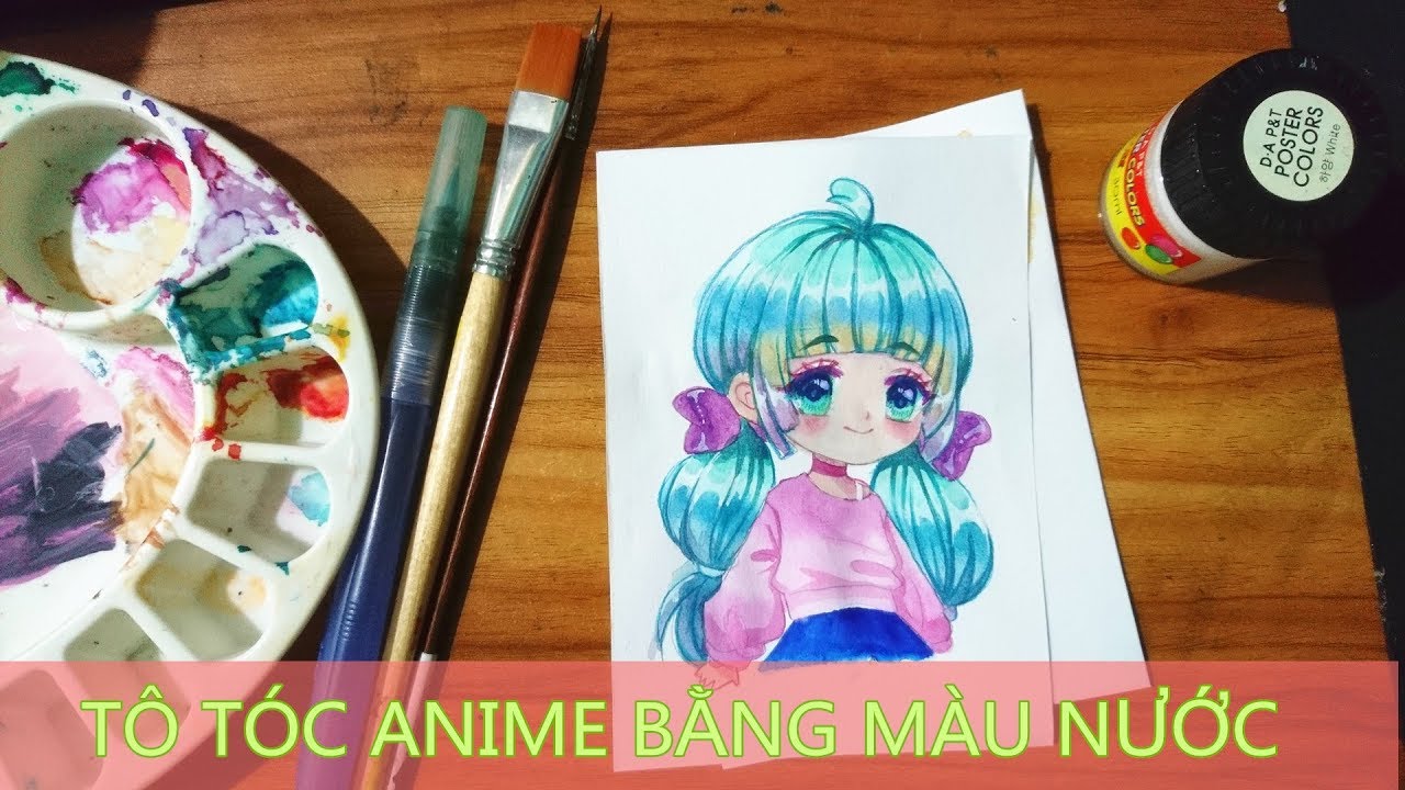 TÔ TÓC ANIME BẰNG MÀU NƯỚC | WATERCOLOR ANIME HAIR - YouTube