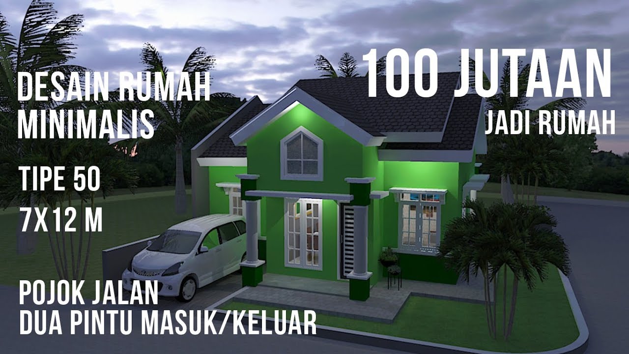 Rumah Minimalis Tipe 50 7x12 Meter Pojok Jalan Sketchup Home