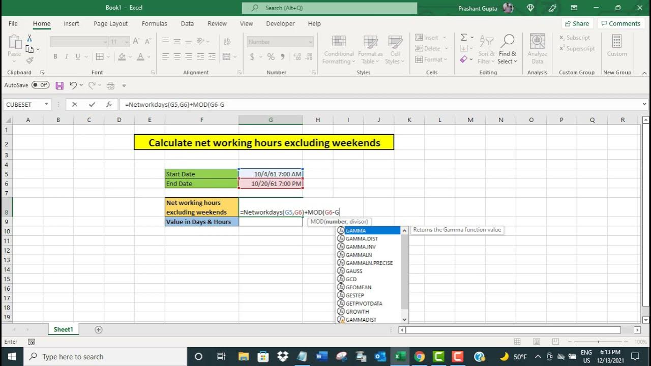 Calculate networking hours in Excel excluding weekends YouTube