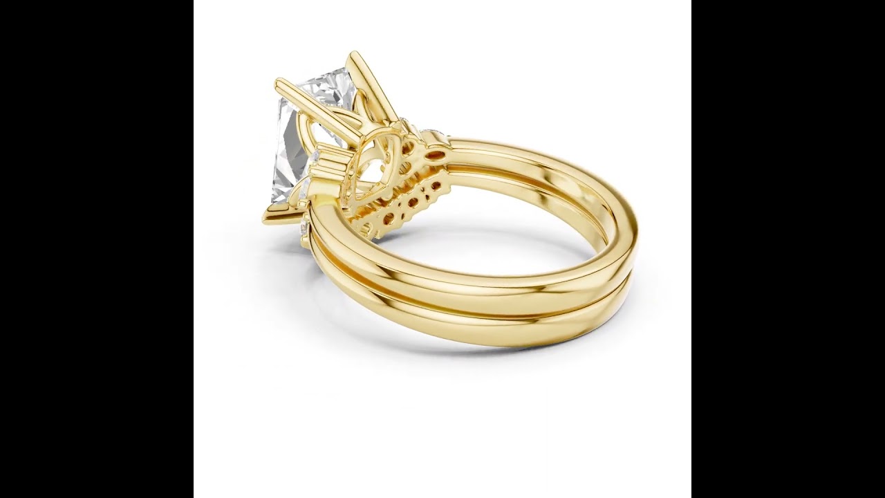 Classic Radiant Bridal Ring Set With Curved Wedding Band