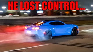 CAMARO DRIFTS OUT OF MEET AND LOSES CONTROL! (ROWDY Cars Go FULL SEND LEAVING MEET!)