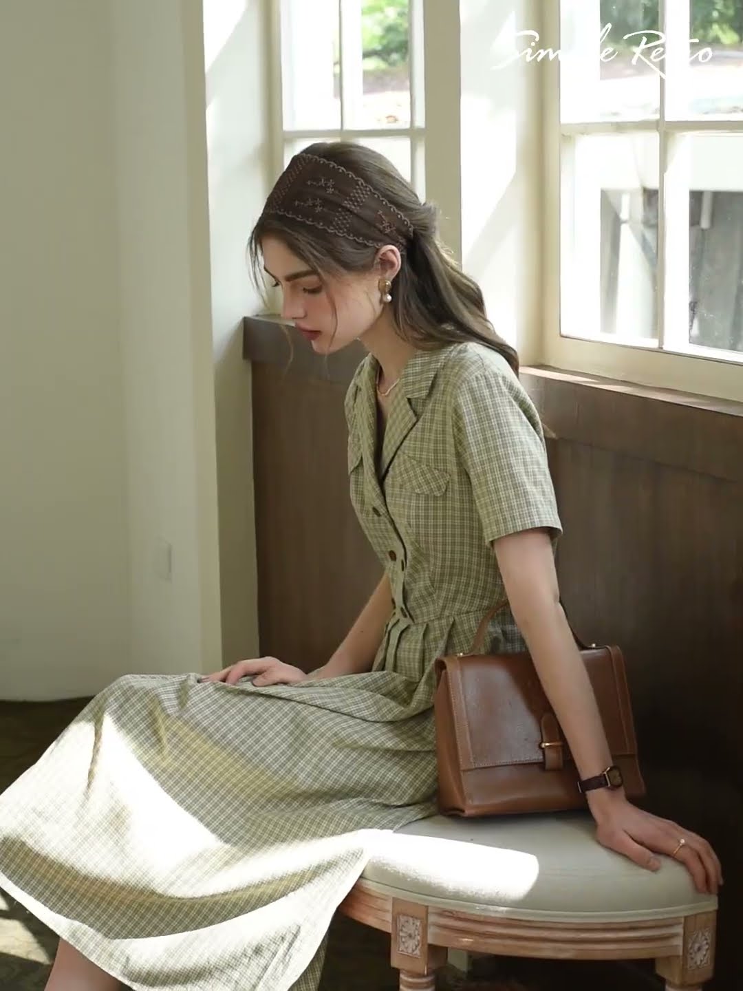 Simple Retro | ELENA V-NECK LAPEL PLAID DRESS | 2025 S/S Simple Retro | ELENA V-NECK LAPEL PLAID DRESS | 2025 S/S