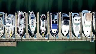 aerial view looking straight down at boats docked
