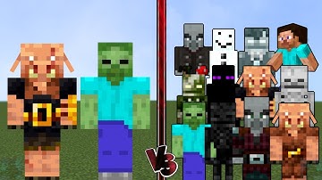 PIGLIN + ZOMBIE vs ALL MOBS, MINECRAFT BOSSES, HEROBRINE in Minecraft mob battle! 