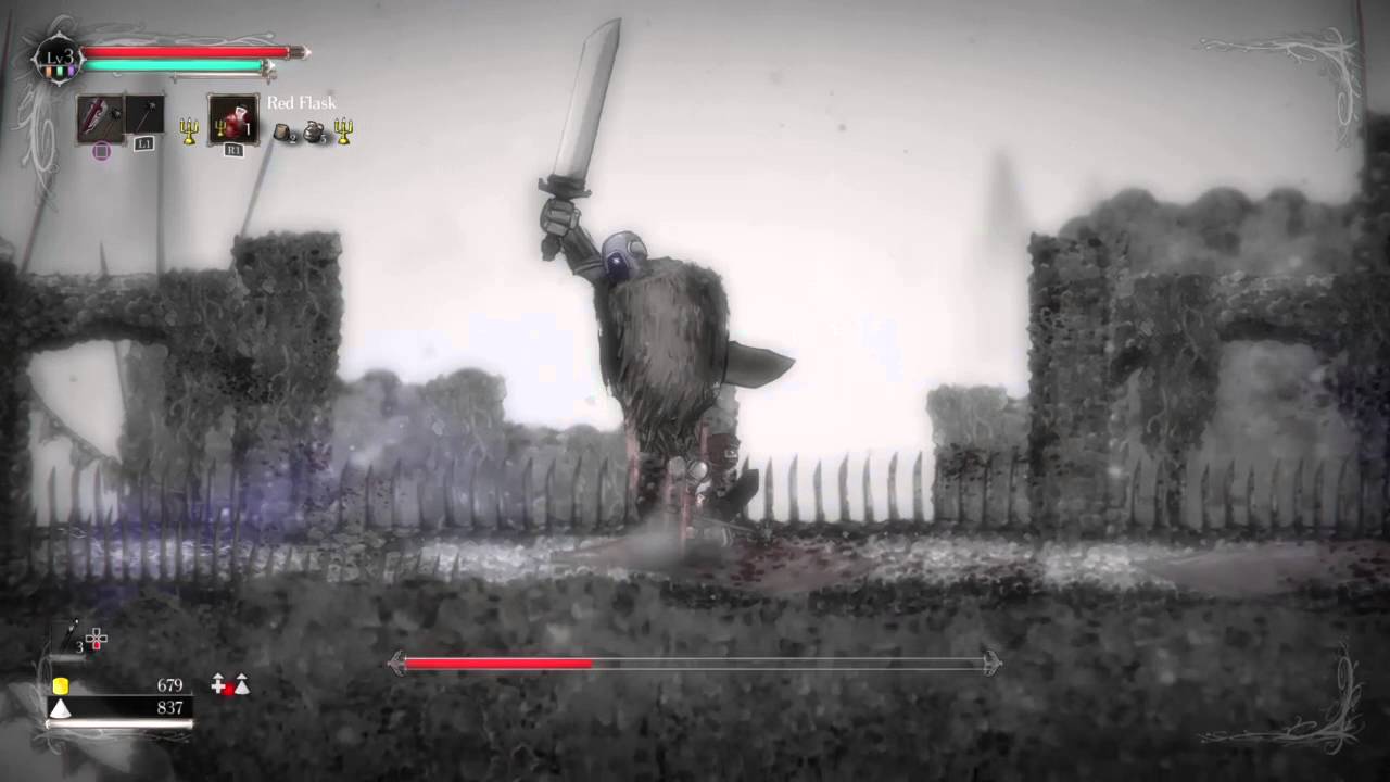 A player battles against Salt and Sanctuary's first boss.