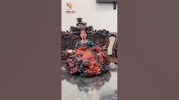 Tượng Di Lặc tam Phúc gỗ Trắc đỏ đen liền khối đục tay, hiếm có khó tìm