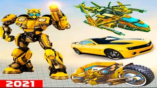 Bumblebee Flying Car Helicopter Robot Transform Game 2021- Android Gameplay screenshot 3