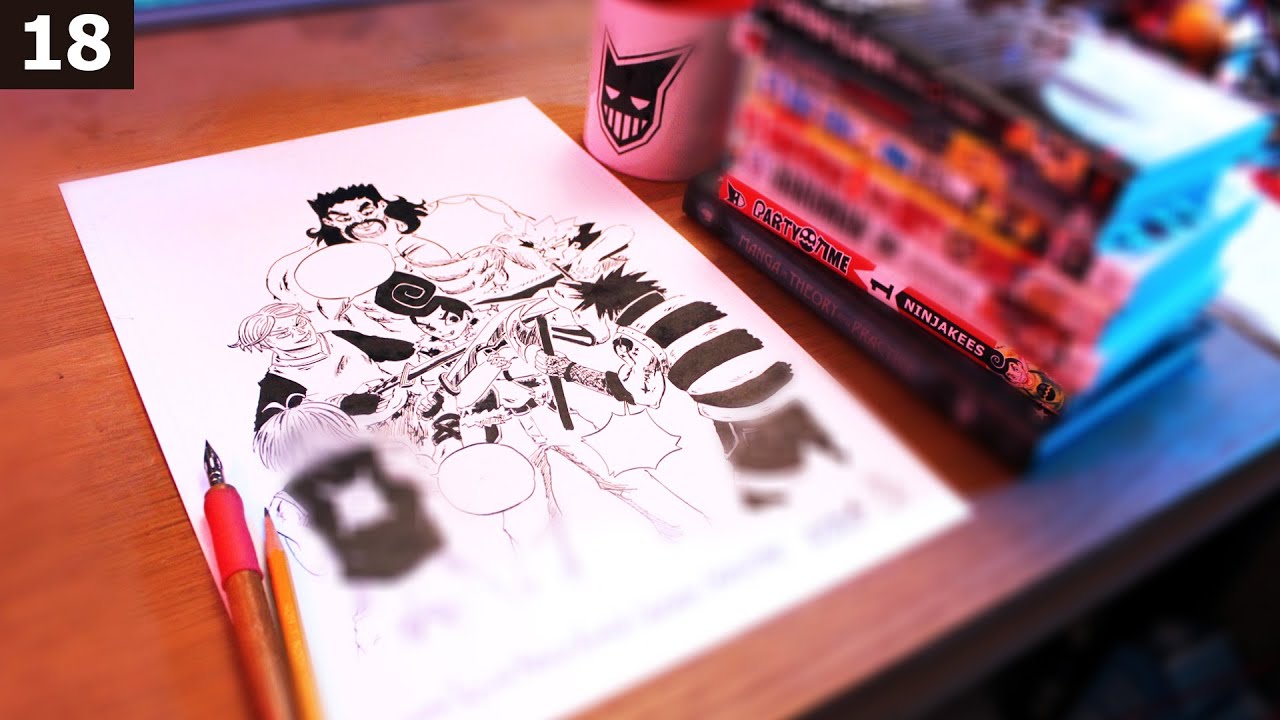 INKING MANGA: One Page One Panel | Traditional Drawing  漫画