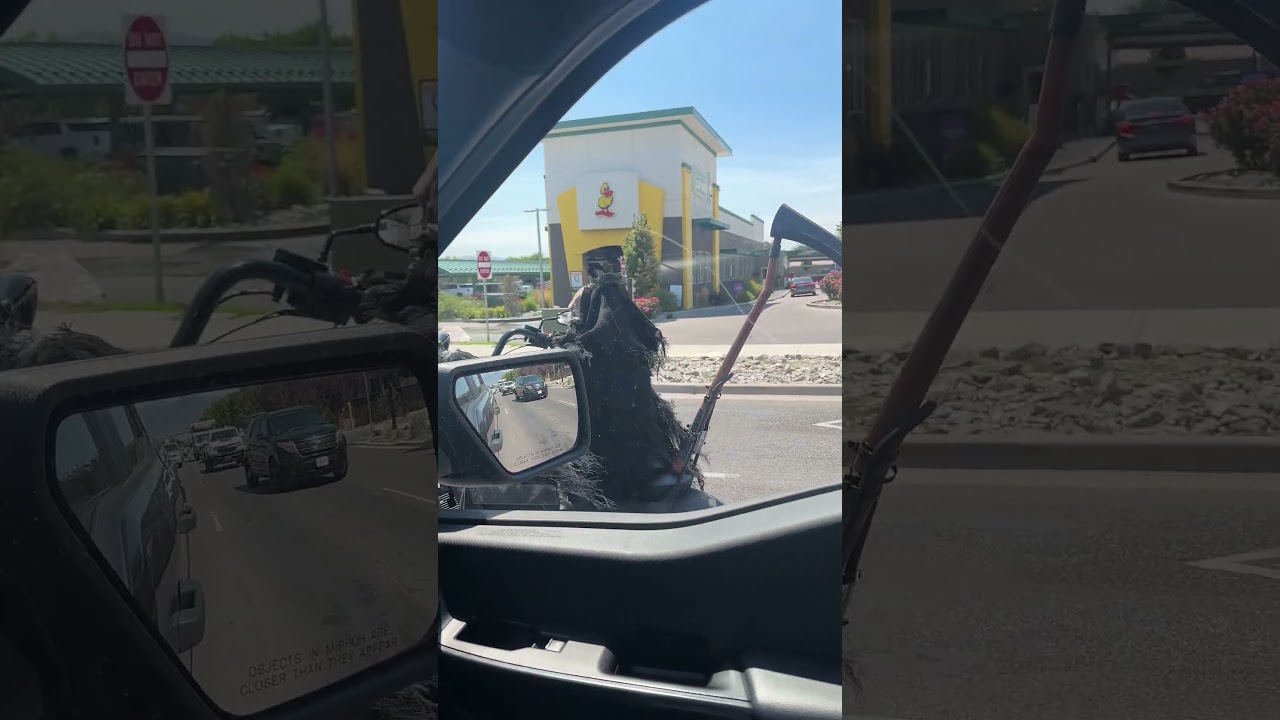 Driver Films Biker Wearing Skull Face Costume