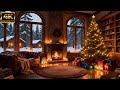Cozy Majestic Library Jazz ❄️ Winter Fireplace Ambience &amp; Soft Snowfall for Reading, No ADS
