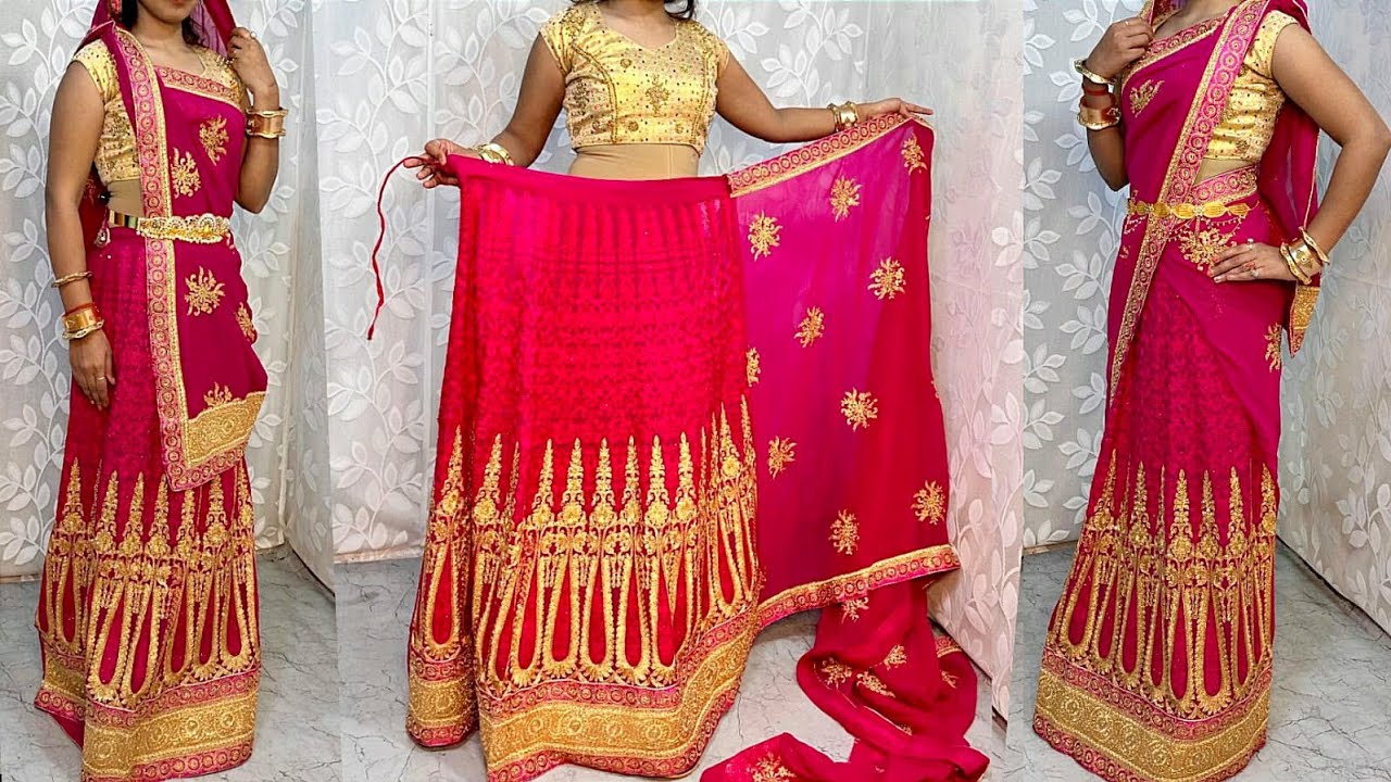 Readymade Red Bandhej Lehenga Choli | Lehenga Ka Design Dikhaiye |  3d-mon.com