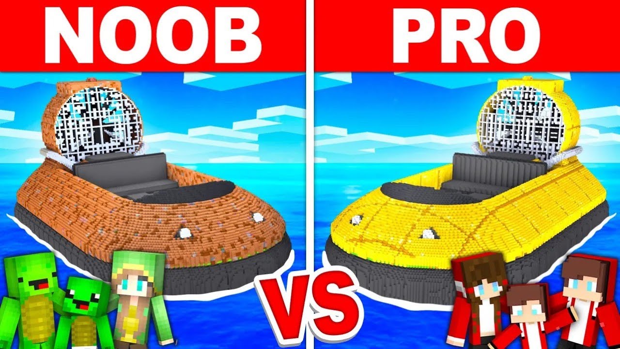 Mikey Family & JJ Family - NOOB vs PRO : HOVER CRAFT BOAT Build Challenge in Minecraft