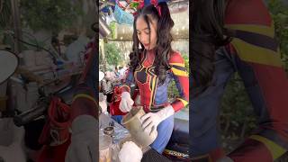 Beautiful Thai Lady Selling Thai Milk Tea -Thai Street Food
