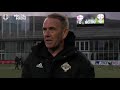 Senior women's boss Kenny Shiels reacts to his side's impressive 6-0 victory
