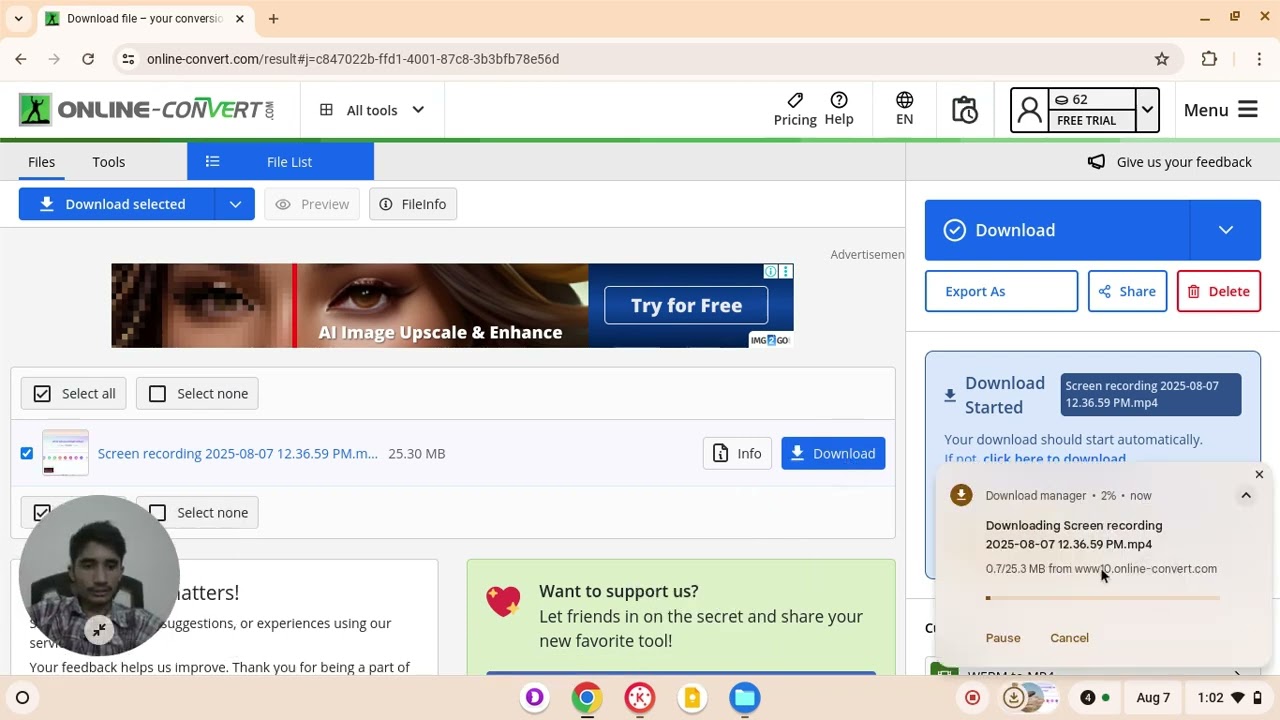 Conversion of any type of video in .mp4 specially WebM to mp4