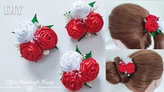 DIY/handmade ribbon rose hair scrunchy/hair clip🌹🌹：Lily's Handcraft House