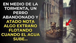 EN MEDIO DE LA TORMENTA, UN PERRO ABANDONADO Y ATADO NOTA ALGO EXTRAÑO FLOTANDO CUANDO EL AGUA SUBE.