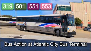 NJ Transit: 319, 501, 551, 553 Bus Action at Atlantic City Bus Terminal