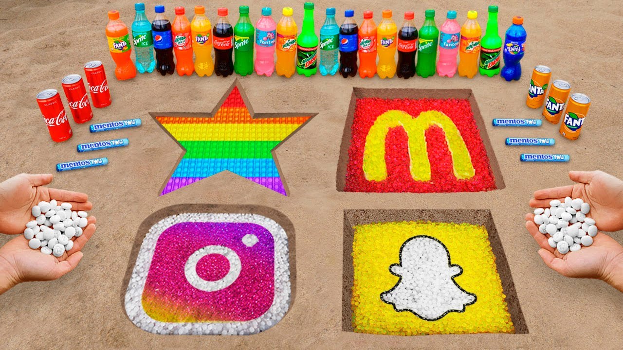 Mcdonald’S, Pop It, Instagram, And Snapchat Logo In The Hole With Orbeez, Popular Sodas  Mentos