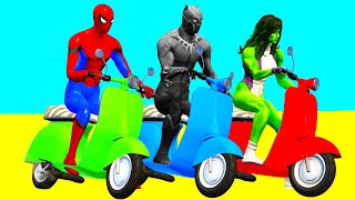 Spiderman & Superheroes Save Animals from Joker | Scooter Obstacles Challenge - GTA 5 Gameplay