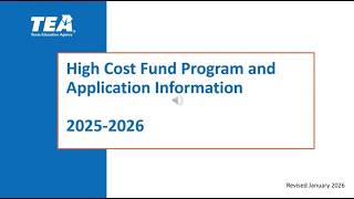 Title: 2025-2026 High Cost Fund Program and Application Information