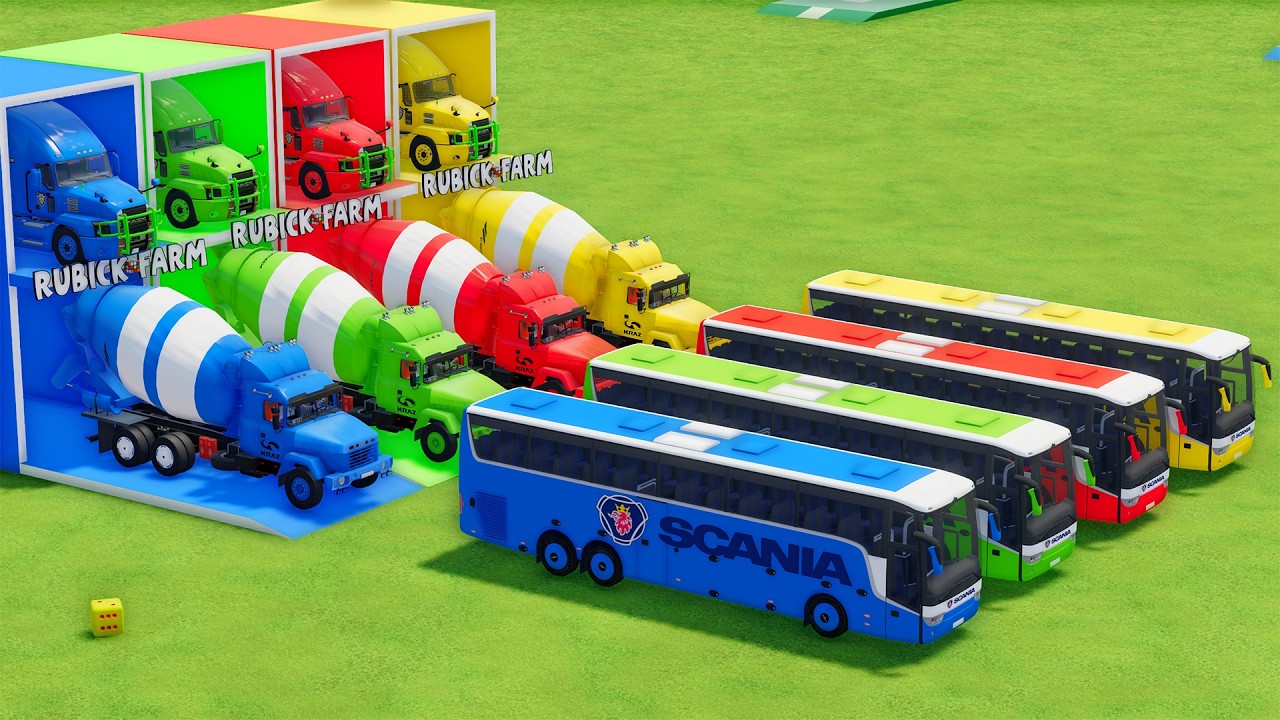 Garage with Colors - ALL MIXER TRUCK WITH DOUBLE FLATBED TRAILER TRUCK, MACK, KRAZ, SCANIA, MAN