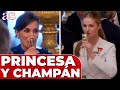 La viral reaccin de la princesa al probar el champn y la mirada de la reina letizia