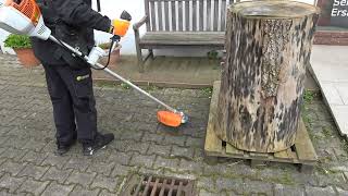 Extremtest mit der Stihl Motorsense FS 260 + Tiger Fugenbürste groß weg mit dem Unkraut im Pflaster!