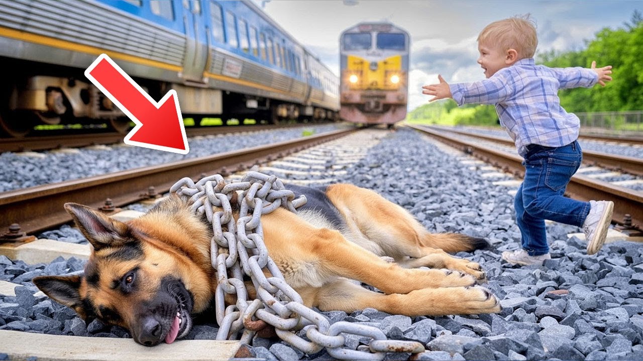 Schäferhund war an Gleise gekettet – Was das Baby dann tat, rührte alle zu Tränen
