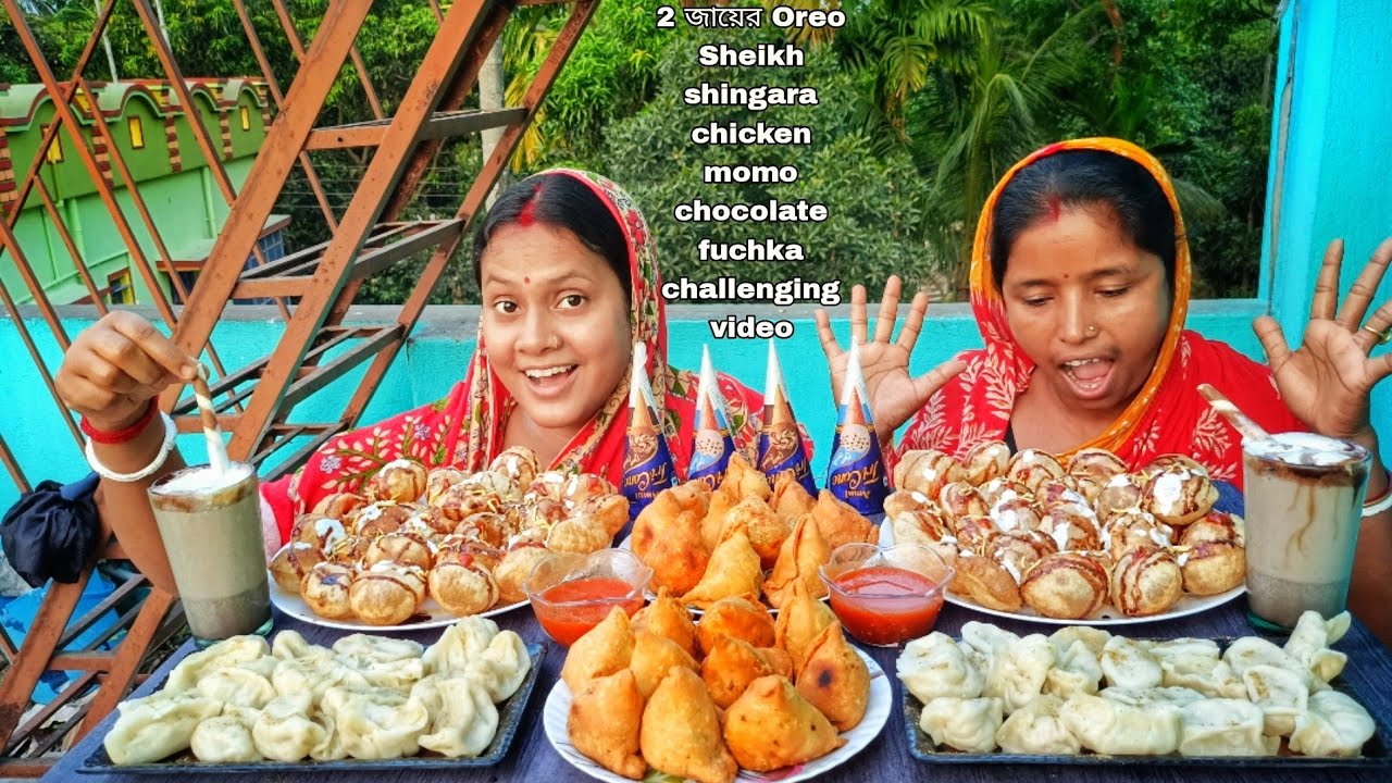 Oreo Sheikh shingara chicken momo chocolate cornetto Vanilla cornetto fuchka challenge...punishment🤮