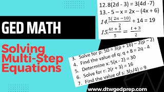 GED Math - Multi Step Equations G E D Math 19b Solving Multi Step Algebra Equations