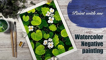Watercolor tutorial 🎨 Negative painting technique ☘️