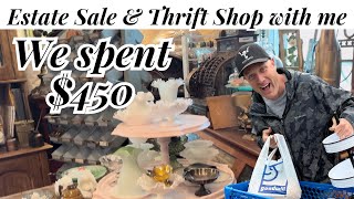 We SPENT $450 Thrift Store & Estate Sale for Antique Home Decor Shop with me - Reselling for profit