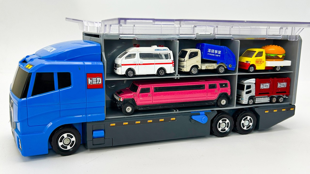 トミカ☆ミニカー開封チェック コンボイ収納から走行テストへ Tomica cars open check load convoy then drive test