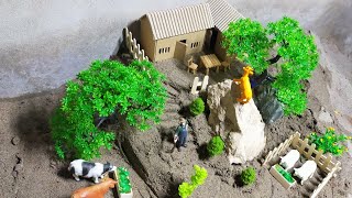Diy Build a village on the top of a beautiful rocky mountain | goat barn | Byre | house for animals