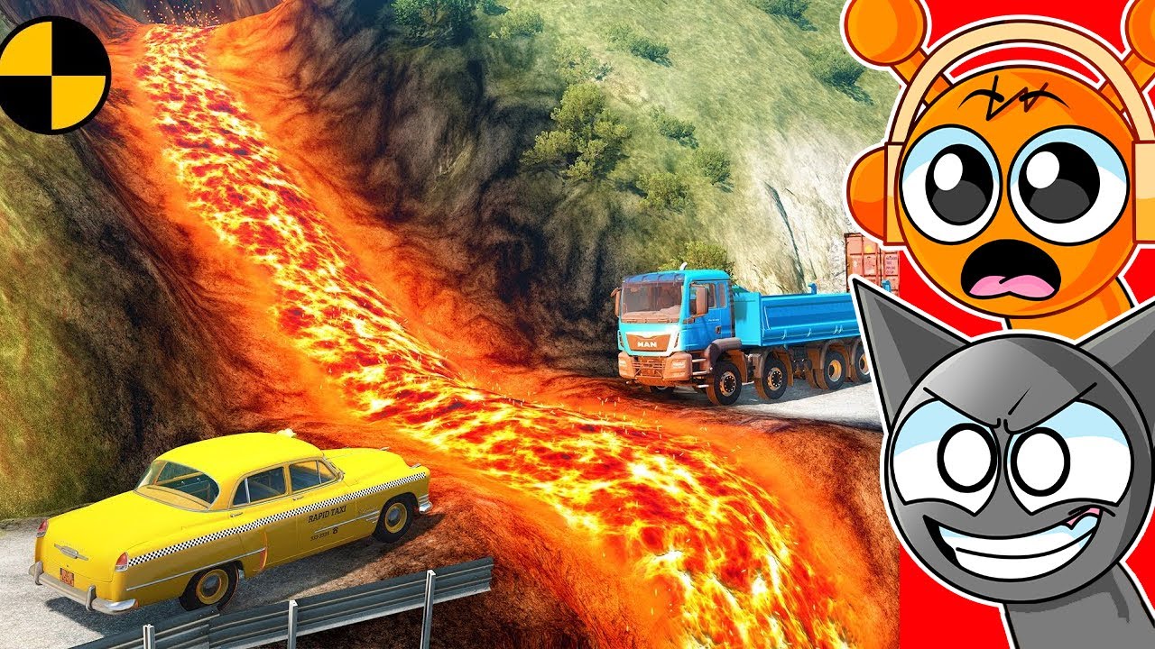 CARS vs LAVA Road Challenge (BeamNG Drive)