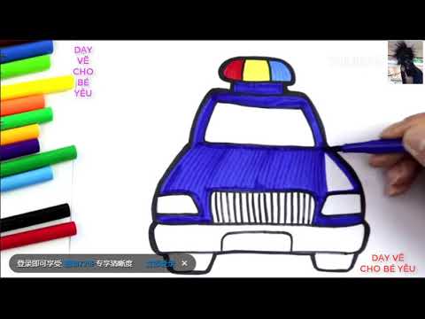 Bé tập vẽ và tô màu chiếc xe cảnh sát.