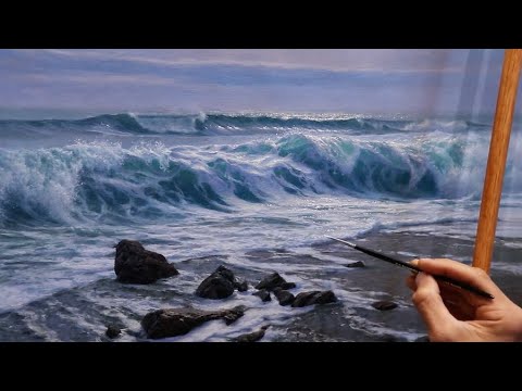 How I paint a REALISTIC WAVE - Oil Painting Techniques!