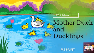 How to draw scenery of Mother duck and little ducklings | Beautiful Duck swimming drawing | Kids Hub