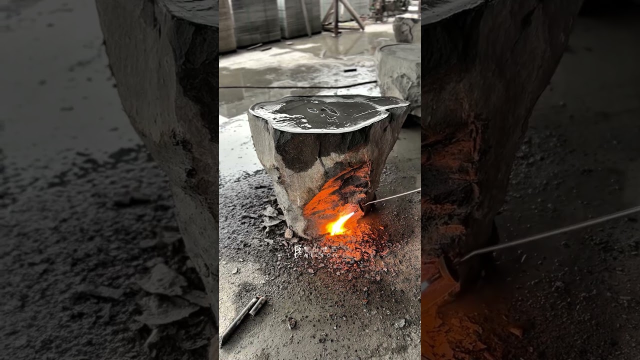 Chinese black granite, sculpted countless times by artisans using hand-held polishing machines