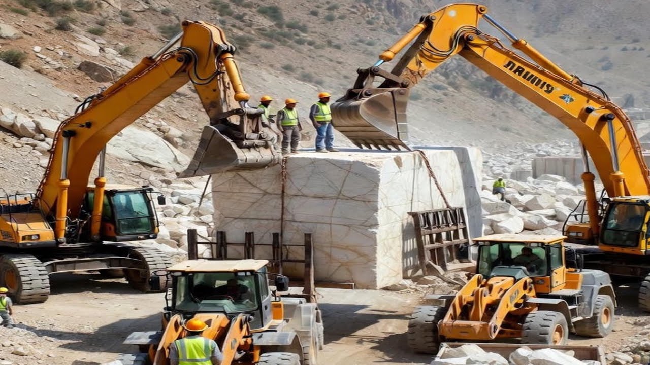 From Giant Stone to Marble Slabs | Amazing Big Stone Cutting Process in Pakistan