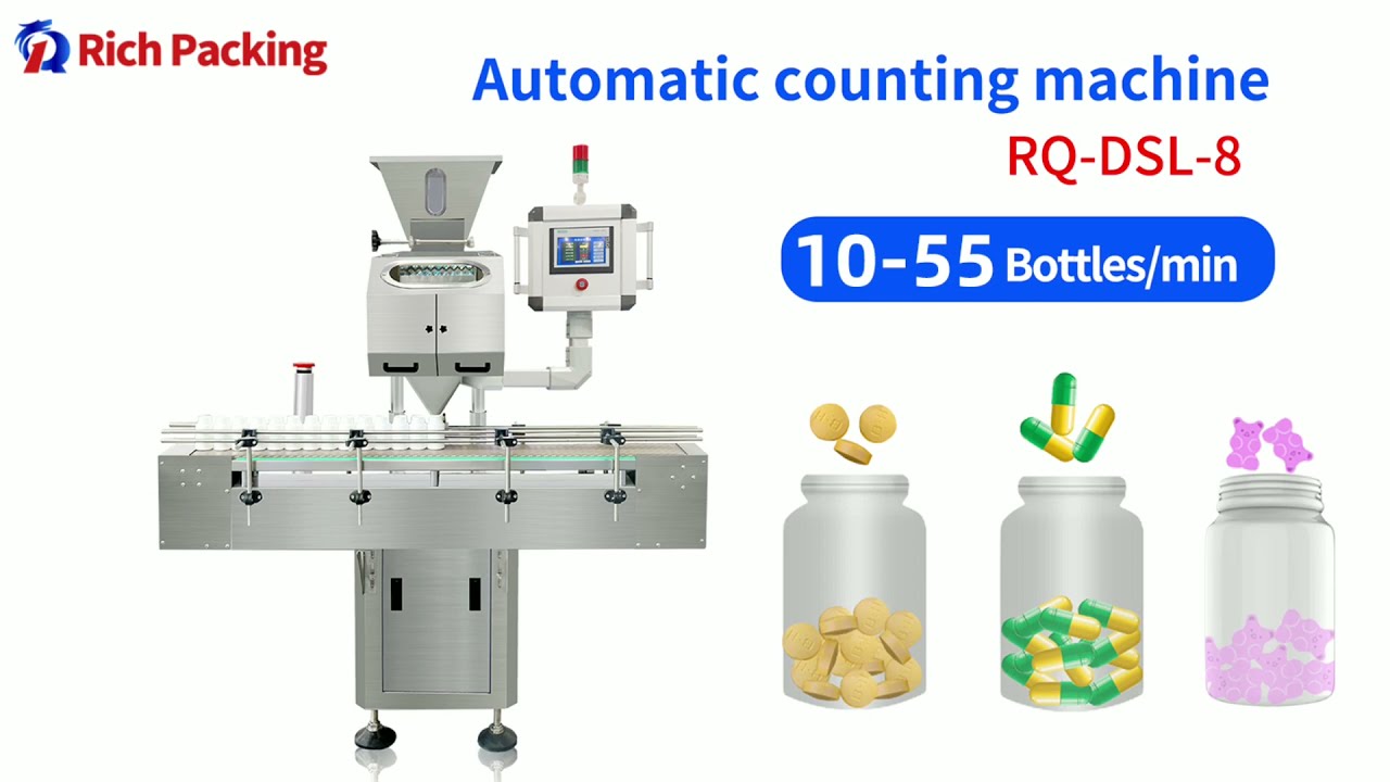 Rich Packing's 8 Lane Automatic Counting Machine For Capsules Tablets Pills Gummy Candy