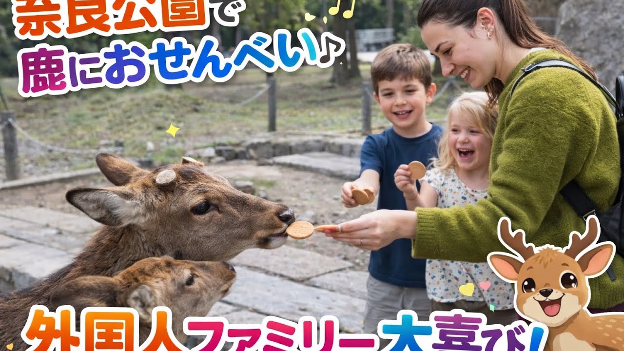 奈良公園で心あたたまる瞬間✨外国人ファミリーと子どもたちが鹿におせんべい体験🦌💖 奈良公園の幸せ時間🦌外国人ゲストも子どもも大喜び！✨ 奈良公園で国境を越えた笑顔🦌外国人キッズも大はしゃぎ💖#deer
