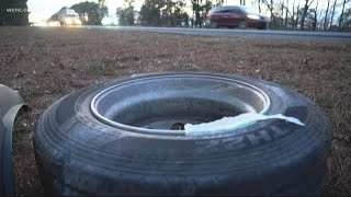 Tractor-trailer tire flies off, crashes into SUV on North Carolina interstate