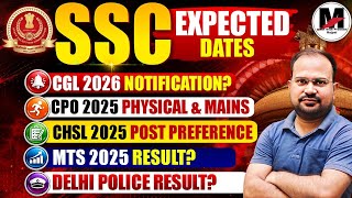 SSC Expected Dates | CGL 2026 Notification? | CPO 2025 Physical & mains? | MTS 2025 Result? & All