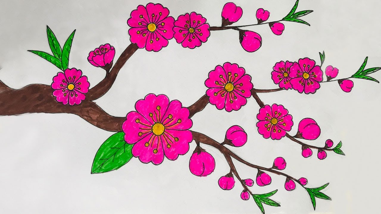 Cách vẽ hoa đào | Vẽ hoa đào ngày tết | Vẽ tranh hoa đào ngày tết - YouTube
