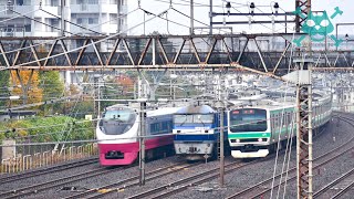 【JR東日本 常磐線】急カーブを華麗に走行する電車 様々な列車が通過する路線 モーター音 レールジョイント音 スキール音を楽しむ E657系 リバイバルカラー【乗り物 電車 図鑑】2023.11