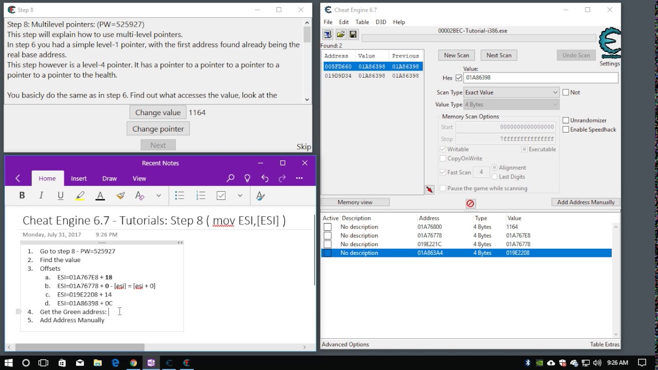 Cheat Engine 6.7 - Tutorials: Step 8 ( mov ESI,[ESI] ) 